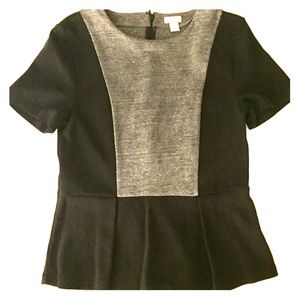 EUC J. Crew Black/Grey Peplum Top, Women’s Size Sm